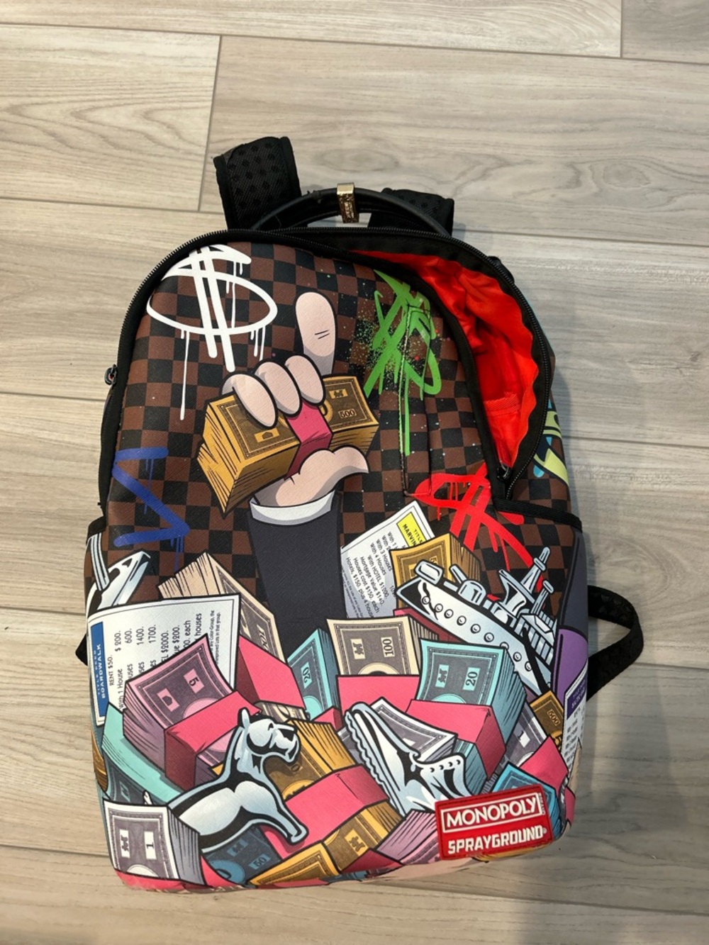 Sprayground Black/Multi Monopoly Money Graphic Backpack